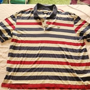 Lacoste Men's Striped Polo Shirt - Red, Blue, and Cream